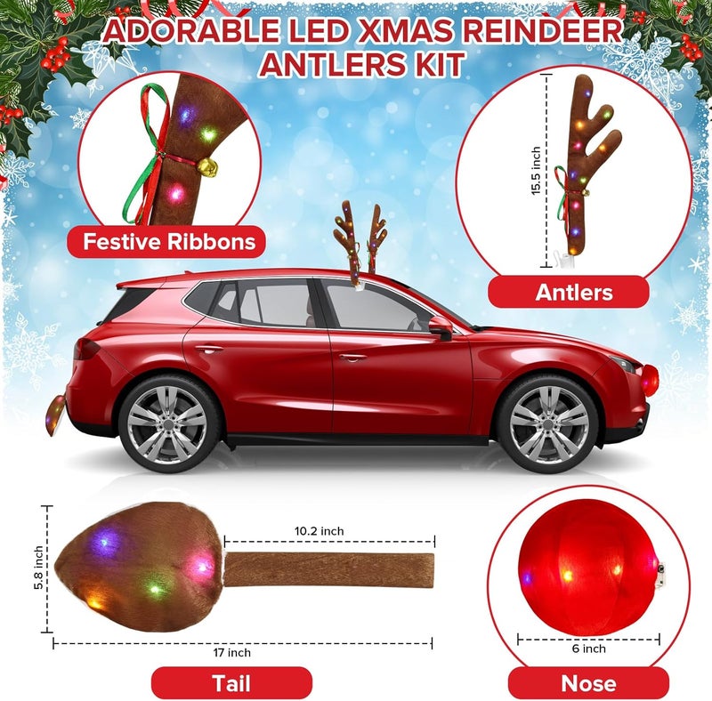 Angooni Charming Christmas Car Decoration, Festive Reindeer Kit, LED Reindeer Christmas Decoration for Car, Nice Gift for Families & Friends, Suitable for Jeeps, Trucks, Golf Carts... - Image 3